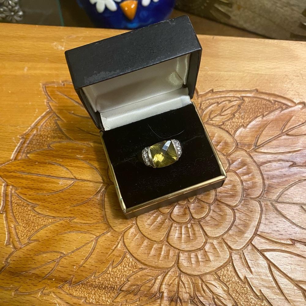 Judith Ripka Sterling and CZs with Citrine Gemstone Ring sz8